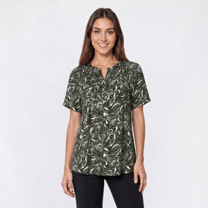 Petite Napa Valley Short Sleeve Floral Leaf Henley Blouse